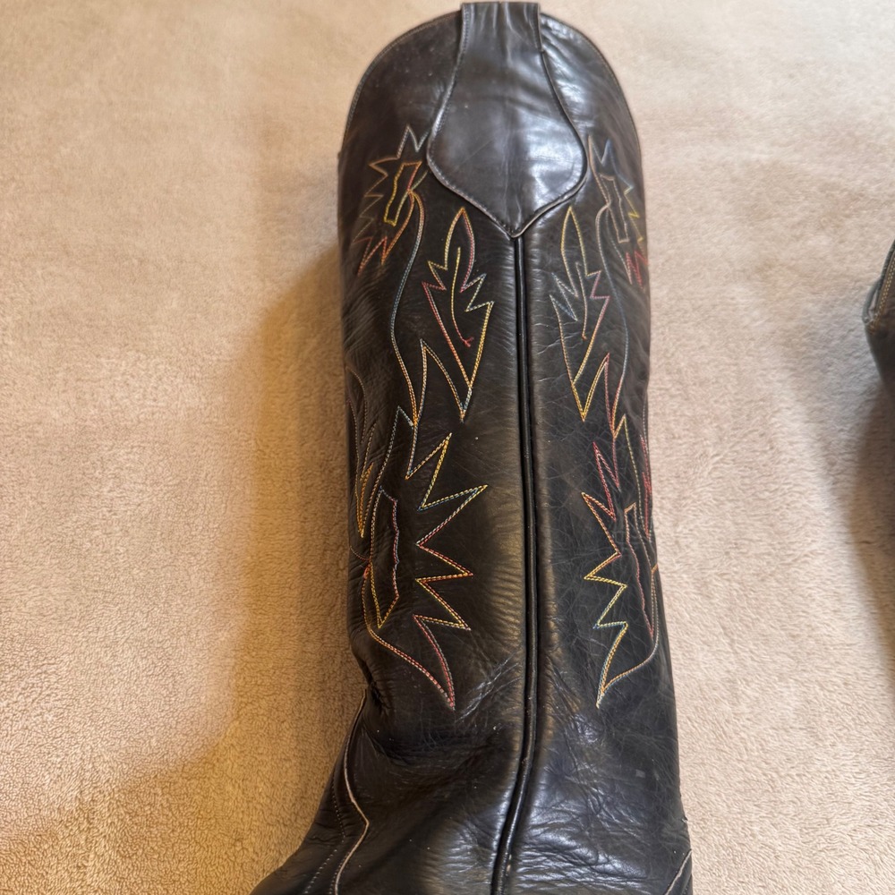 Biltrite Black Leather Rainbow Stitch Tall Western Cowboy Boots Festival Sz 5.5B - Picture 8 of 12